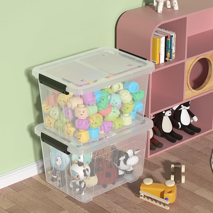 35 Quarts Plastic Boxes with Lids and Wheels Clear Storage Bin Totes Set of 4