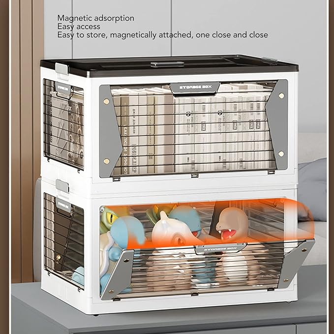 Stackable Storage Bins with Lids Magnetic Suction Folding Storage Containers with Wheels Closet Organizers and Storage with Snap Lock for Home (1 Layer)