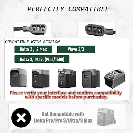 XT150 Connection Wire Compatible with ECOFLOW Delta Delta 2 Delta 3 Max (Plus/1500) &amp Wave 2/3 Upgrade Braided Workmanship 20 Inchs Not Compatible with Delta Pro/Pro 3/Ultra/3 Max