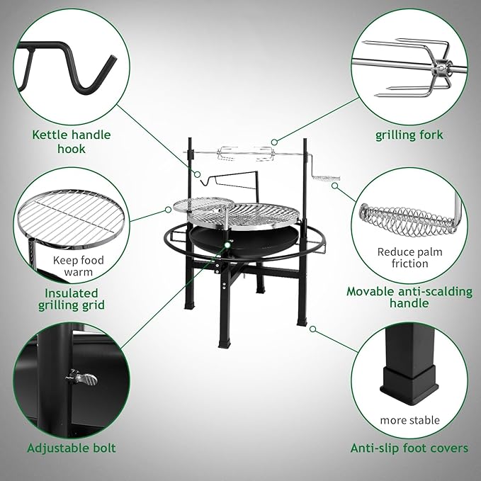 ROVSUN 33'' Outdoor Fire Pit with 2 Grills Wood Burning Round Firepit with Swivel Cooking Grate Removable Swivel Grill for Backyard Patio Picnic BBQ and Parties