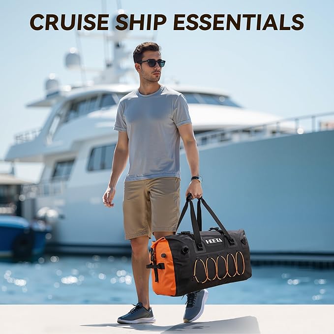 HEETA Waterproof Duffel Bag Motorcycle Dry Bag Backpack 60L/80L Extra Large Rolltop Travel Duffle Bags with Straps &amp Handles for Kayaking Rafting Boating Canoeing Camping Gym Beach Cruise Ship
