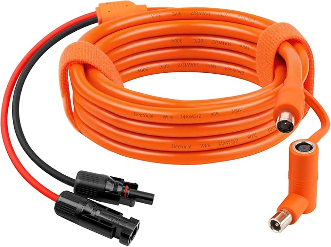 XRDS -RF Solar Panel to DC 8mm Adapter Cable 15FT Solar Connector to DC7909/8020 Male Plug Extension Cord 12AWG+14AWG Tinned Copper Wire Compatible with Portable Power Station