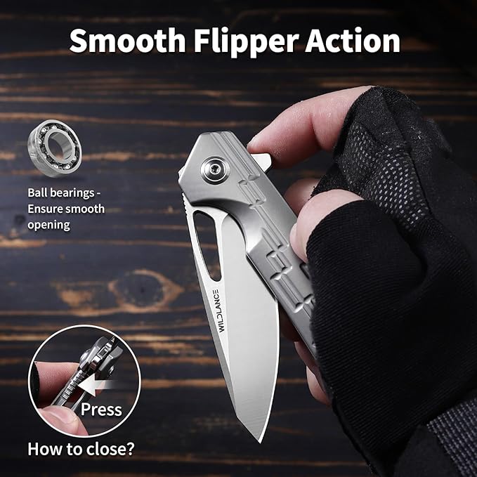 Folding Pocket Knife for Men 3.3 D2 Steel Blade Titanium Handle Frame Lock Folding Knife with Clip for Everyday Carry Outdoor Use PK-01