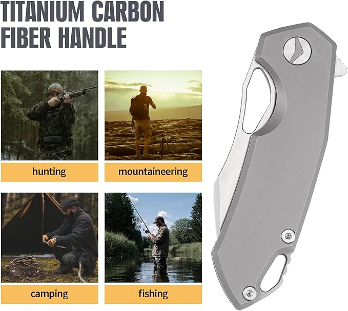 Folding Pocket Knife With Clip - M390 Steel Titanium Handle for EDC Camping Hiking Survival Hunting - Sheath Included Gifts for Men (Grey)