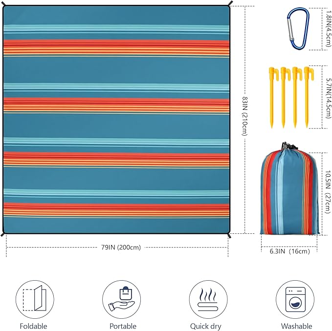 Beach Blanket Waterproof Sandproof Beach Mat 79 X 83/10'x9'for 2-8 Adults Quick Drying Outdoor Picnic Mat Beach Accessories for Travel Camping Hiking