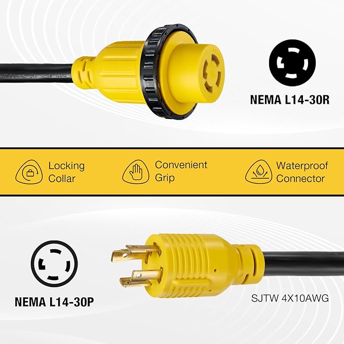 20FT 30 Amp Generator Cord with Pre-Drilled Power Inlet BoxHeavy Duty Generator Power Cord 4 Prong125/250VNEMAL14-30P/14-30RWaterproofETL ListedHome/RV Power Supply