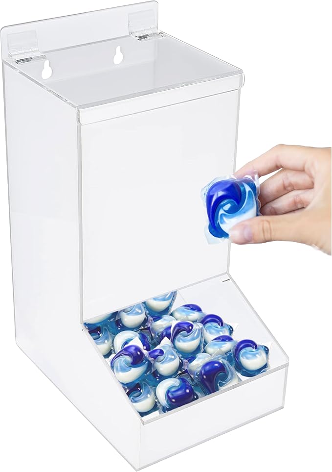 SimplyImagine Acrylic Laundry &amp Dishwasher Pod Dispenser - Large White Acrylic 2 Lids - Wall-Mount Or Countertop Gravity Feeder - Laundry Room Organization &amp Storage for Laundry Pods
