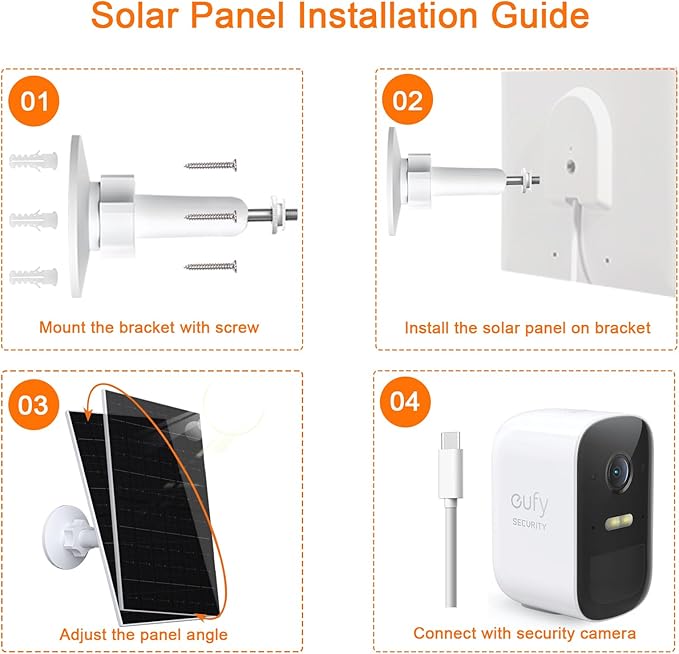 7W Solar Panel Compatible with Eufycam USB-C Solar Charger for 5V Battery Cameras IP66 Waterproof 360° Adjustable Mount 9.8ft Charging Cable 2 Pack