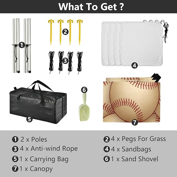 xigua Baseball Beach Tent Sun Shelter with Carrying Bag - Silver Coated Oxford Fabric Beach Canopy for Beach Camping Fishing - Includes Windproof Ropes Sandbags &amp Stakes