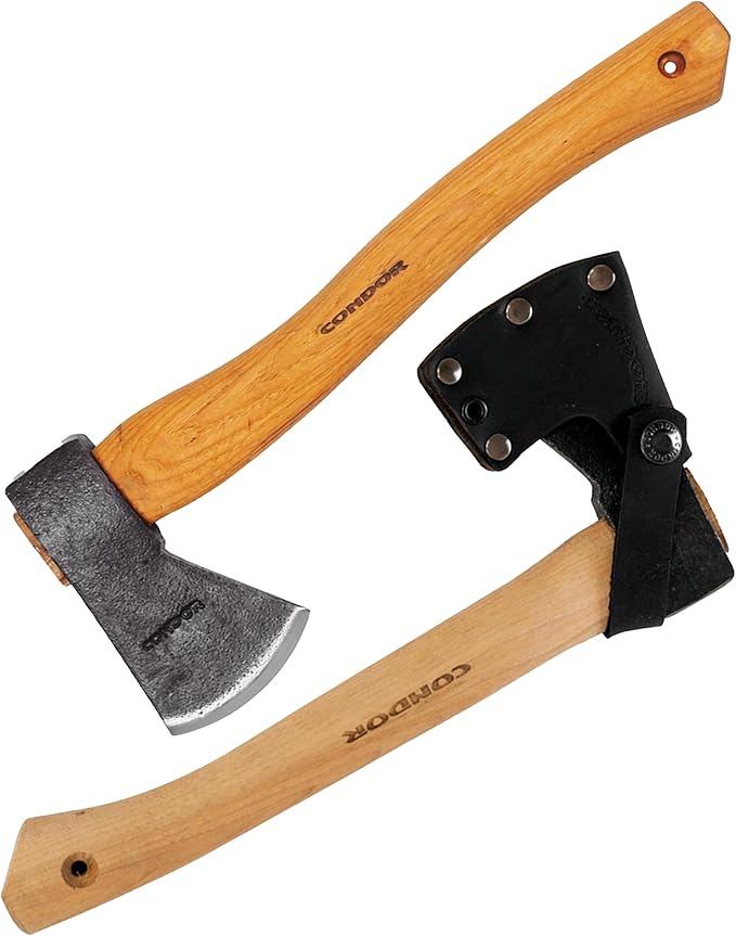 Condor Tool &amp Knife Greenland Hatchet | Solid Hatchet Axe with Handcrafted Welted Leather Sheath | 1060 High Carbon Steel Throwing Axe with a Burnt American Hickory Handle | 5.9in Blade | 32.1oz