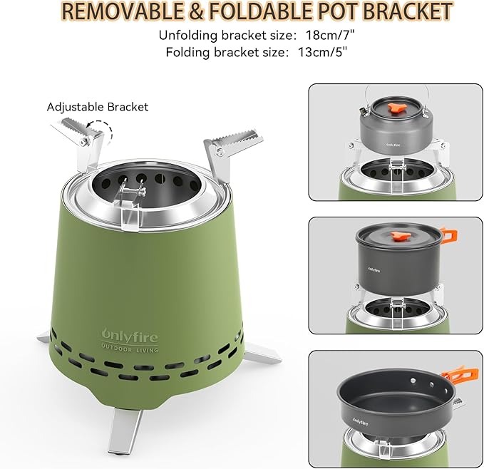 ONLYFIRE OUTDOOR LIVING 2 in 1 Portable Fire Pit with Pot Bracket &amp Carry Bag Camping Stove Smokeless Fireplace for Patio Backyard RV Tailgating Stainless Steel Green 9 #FP047
