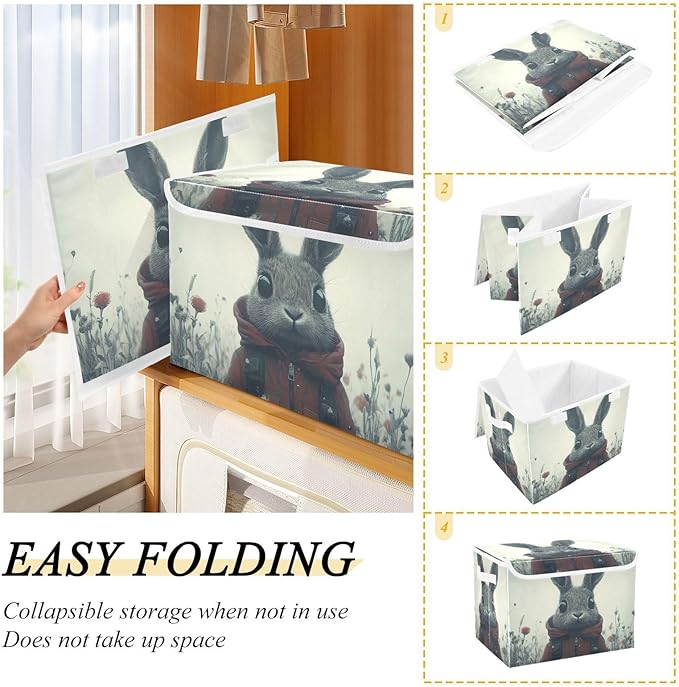 AIXIWAWA Lidded Storage Cube (Wild Bunny) Fabric Foldable Closet Bins with Flip Lid and Handles Organizer Basket Container 16.5 x 12.6 x 11.8 IN