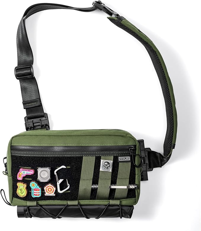 TACTICAL_GEEK Cache L3 EDC Sling Bag Chest Lightweight Shoulder Daypack 500D Nylon Travel Hiking Concealed CarryCrossbody Bag Tactical Backpack Hiking Ambidextrous Strap Green