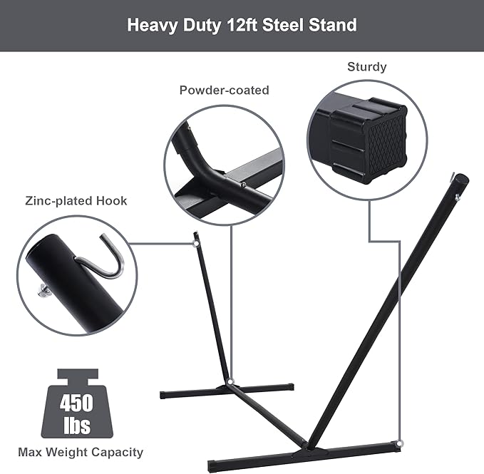55in Hammock with Stand Heavy Duty Hammock with Stand Included Two Person Hammock with Curved Spreader Bar Pillow and Portable Bag 450 Lbs Capacity Dark Gray