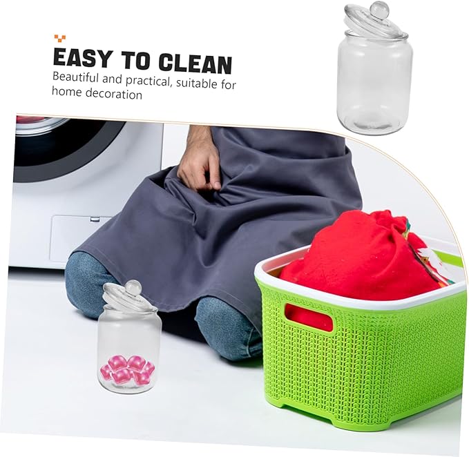 Glass Laundry Bead Storage Jar Airtight Container for Laundry Organization Glass Holder Lid for Powders and Household Items Stylish and Functional Design