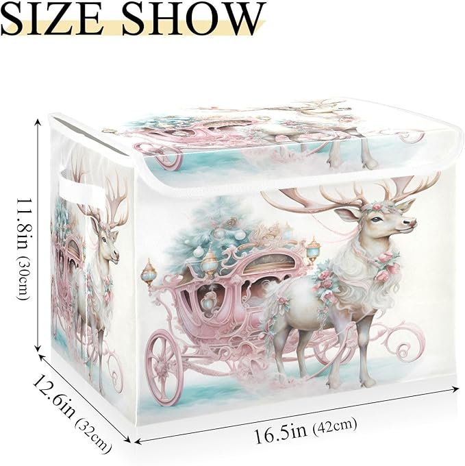 senya Christmas Baskets Collapsible Storage Bins with Lids Pink Christmas Elk Storage Boxes Clothes Baskets for Organizing