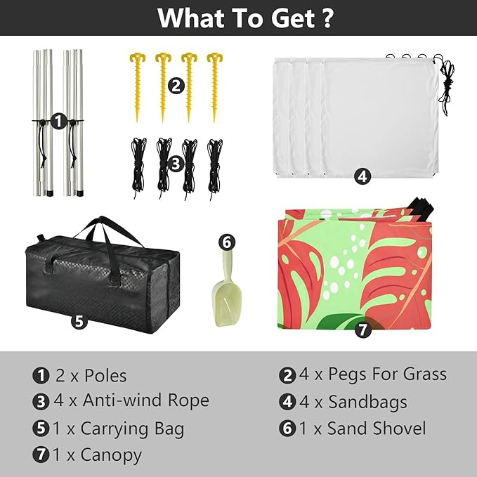 xigua Leaf Beach Tent Sun Shelter with Carrying Bag - Silver Coated Oxford Fabric Beach Canopy for Beach Camping Fishing - Includes Windproof Ropes Sandbags &amp Stakes