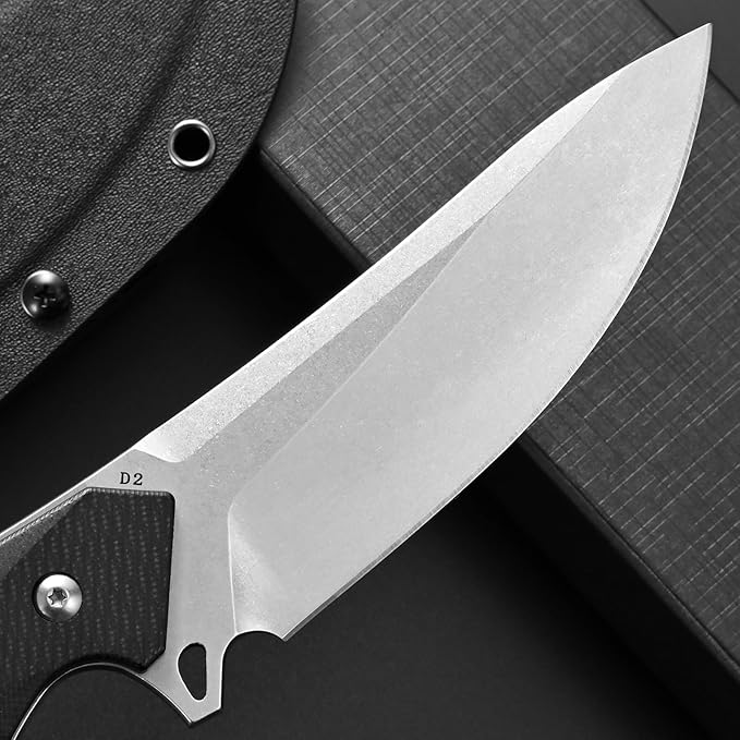 Eafengrow EF122 Fixed Blade Knife D2 Steel Blade G10 Handle Pocket Knives Fixed Knife Survival Outdoor Camping Survival Tool Knives Kydex Sheaths (Black)