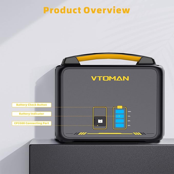 VTOMAN Jump600X 600W Portable Power Station with 640Wh Extra Battery 939Wh Solar Generator LiFePO4 Battery Peak 1200W AC Outlet PD 60W USB-C 3x12V/10A DC for Outdoor Camping Off-grid Home Backup