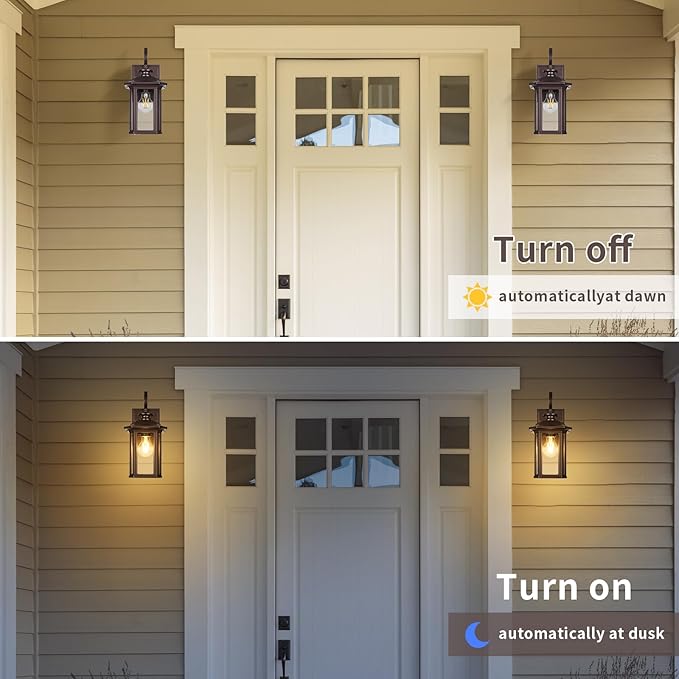 Dusk to Dawn Outdoor Wall Light Fixtures19'' Outdoor Porch Sconces Lighting  Waterproof Wall Lanterns with E26 Sockets &amp Glass Modern Oil Rubbed Bronze Outside Lights for Front Door Entryway Ga