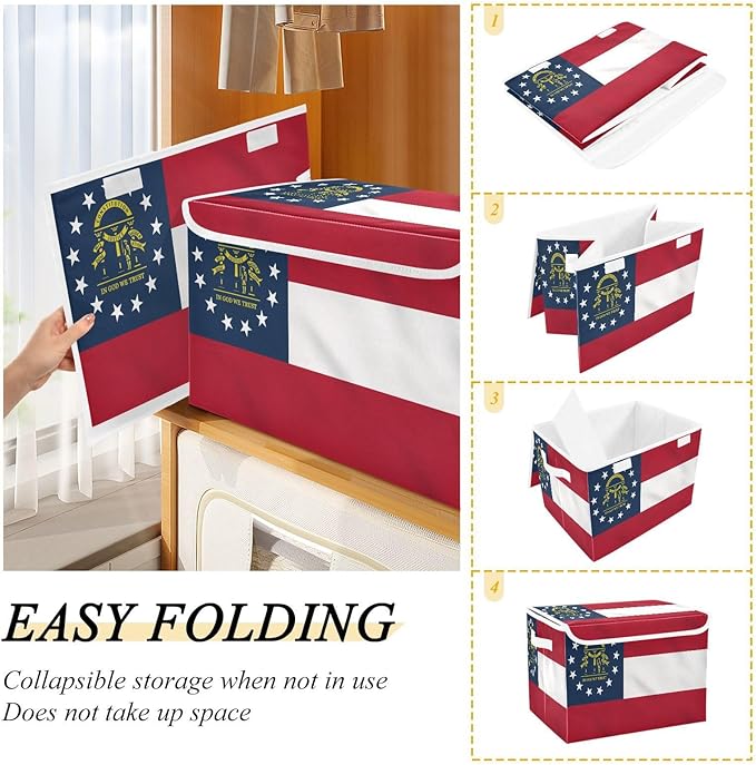 State Of Georgia Ga Flags Storage Containers with Lids Stackable Clothes Organizer Clothes Storage Bins for School