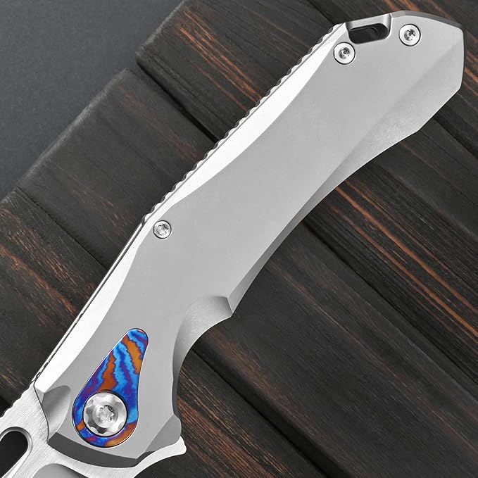 Sitivien ST276 Folding Knife M390 Steel Blade Titanium and Timascus Inlaid Handle Knife with Safety Lock Frame Lock for Outdoor Camping Hiking Survival
