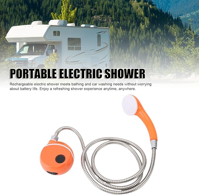 Fafeicy Portable Camping Shower Rechargeable 2200mAh Battery Shower Pump System with 1.8m Hose for Outdoor Travel Car Washing Pet Bath