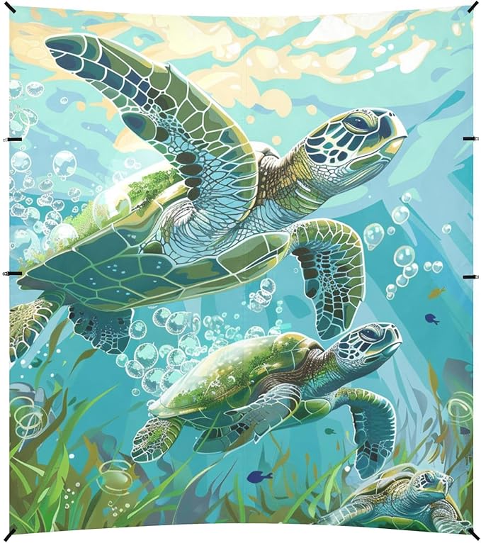 ALAZA Two Sea Turtles Seaweed Bubbles Beach Tent Sun Shelter Portable Canopy Sunshade for Outdoor Camping Picnics Backyard Fun 10x9 ft