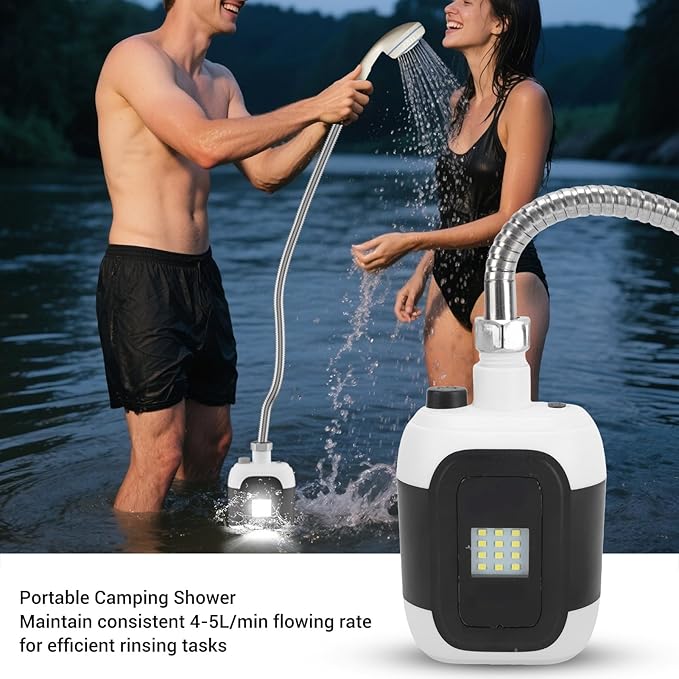 Ymiko Portable Camping Shower Set Rechargeable Electric Shower Pump with 2000mAh Battery Powerful Water for Outdoor Travel RV Camping Pet Washing Black Plastic Stainless Steel