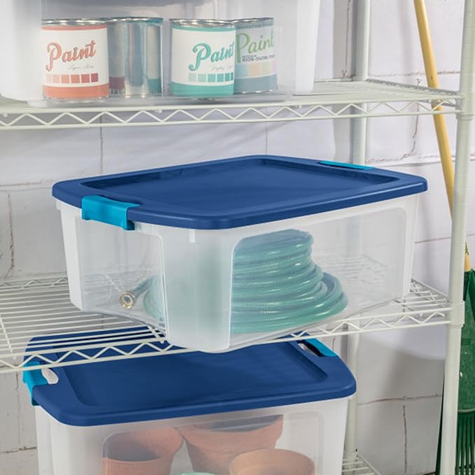 Sterilite 6-Pack Latch and Carry Clear Plastic Storage Bins with Latching Lids and Full-Grip Handles 12 Gallon