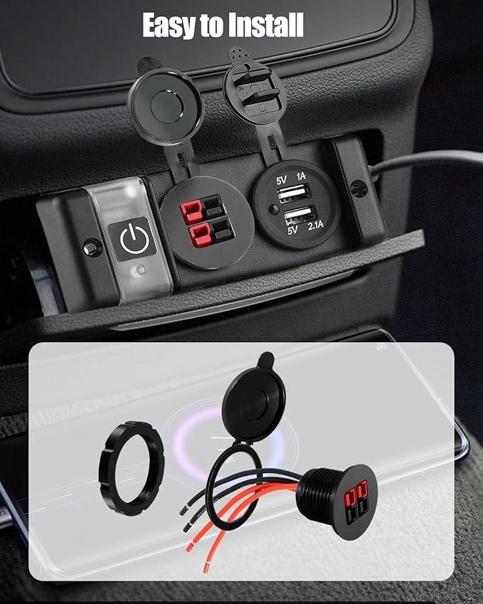 Power Panel Mount Housing Fit for Two Anderson Connectors with a Weather Tight Cover Black
