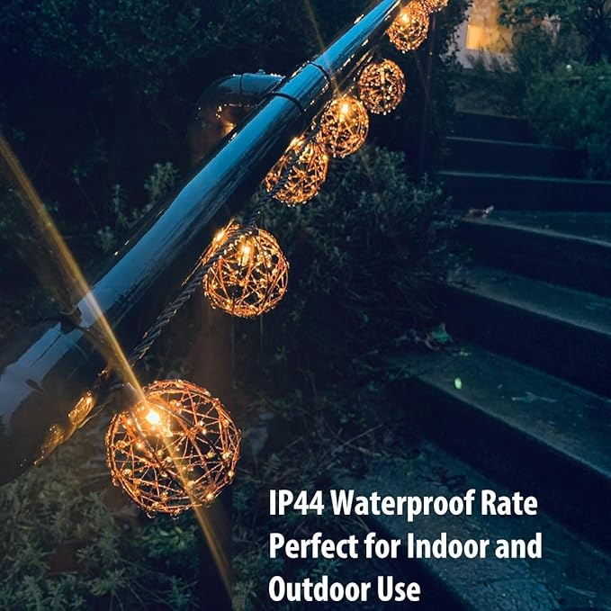 Outdoor Decorative Patio String Lights Beaded Copper Wire Ball Style Lantern Lights Connectable Weather-Resistant Indoor Outdoor Novelty Whimsical Light for Home Pergola Bedroom Porch Party Backyard