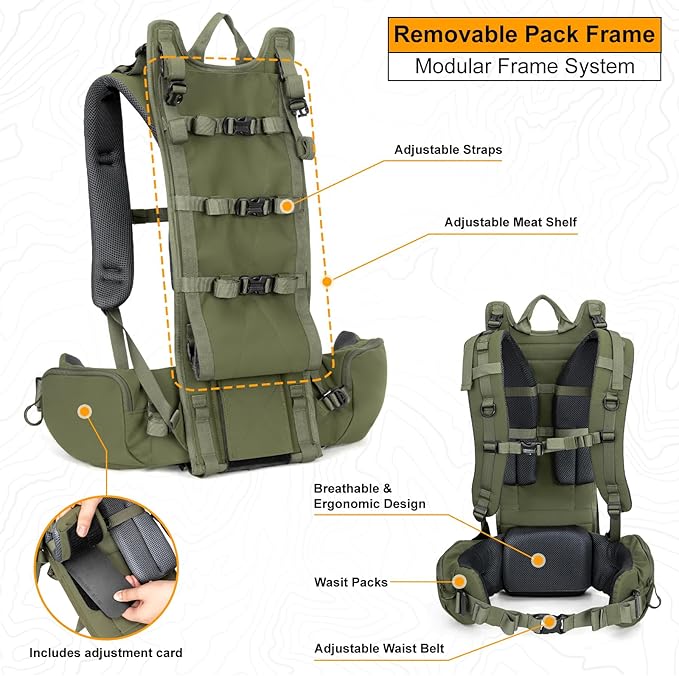 MOXULE Pro 3600 Frame Backpack - Meat Hauler Pack with Rain Cover for Outdoor - Lightweight Green