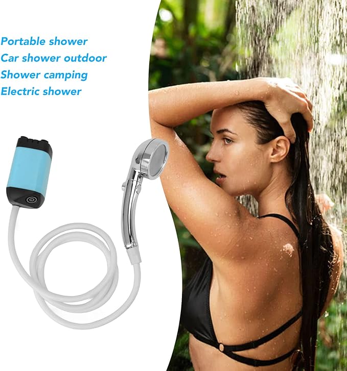 Portable Camping Shower Outdoor Camp Shower Pump 3 Speed Adjustable Electric Rechargeable Portable Outdoor Shower Head for Camping Hiking Traveling(Blue)