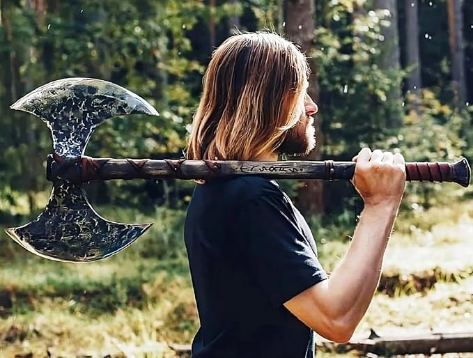 Handmade Viking Hatchet Norse Axe- 40 Long Two-Handed Berserker Hatchet Forged Axe - Bearded Axe - with Sheath (FM-08)