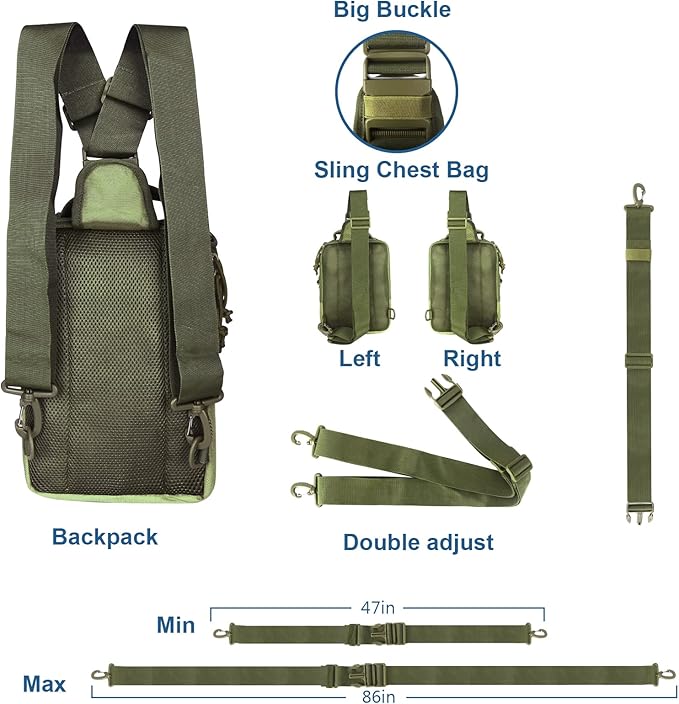 DegeTMVe Dual Pistol Holster Chest Bag Concealed Carry Sling Crossbody Tactical Gun Convertible Backpack Shooting Hunting