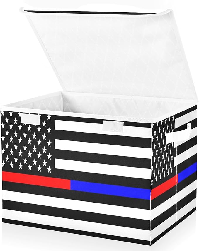 Usa Flag American Honoring Firefighter Storage Containers with Lids Collapsible Organizer Bins Gallon Storage Bins for