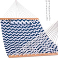 Lazy Daze Hammocks 12FT Quilted Fabric Double Hammock with Spreader Bars and Detachable Pillow 2 Person Hammock for Outdoor Patio Backyard Poolside 450 LBS Weight Capacity Blue Chevron Stripe