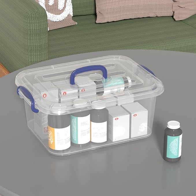 8 Quart Plastic Latching Organizing Tote Boxes Clear Storage Bin with Handle 2 Packs