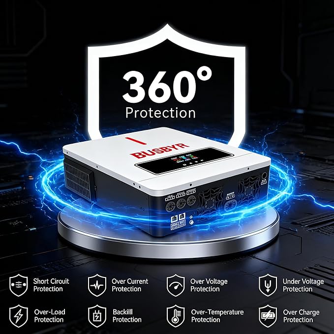 3600W Hybrid Solar Inverter All-in-One 24V to 110V/120V Pure Sine Wave with 120A MPPT Controller 98% Efficiency Off-Grid Home RV Backup by Busbyr