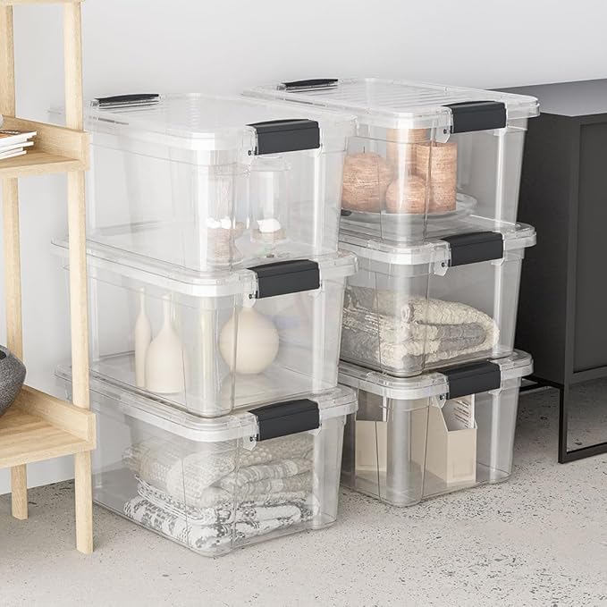 Superio Storage Bins with Lids- 2 Pack 21 Qt Clear Boxes for Organizing Stackable Plastic Containers- BPA Free Non-Toxic Odor Free Organizer for Home Office Dorm