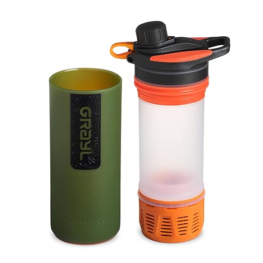 GRAYL GeoPress 24 oz Water Purifier Bottle - Filter for Hiking Camping Survival Travel (Oasis Green)