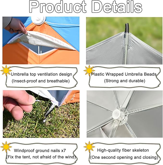 Pop Up Beach Tent Portable Automatic Waterproof Sun Shade Tent Easy Set Up Lightweight Pest Proof UV 50+ Sun Shelter Camping Gazebo 3-4 People Available (Color : Green)