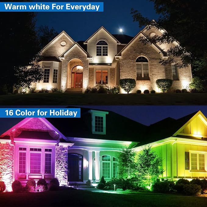12W RGBW Landscape SpotlightColor Changing120V Landscape Lighting with RemoteIP65 Landscape Lights 16 Colors +Warm White Garden Decorative Lamp with US 3 Prong(8Pack)