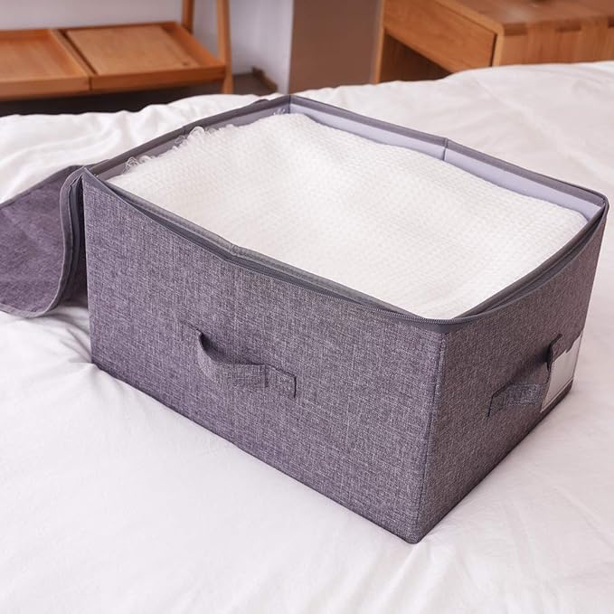 iwill CREATE PRO Pack of 2 Fabric Folding Washable Clothes Storage Boxes with Zip Lid for Wardrobe Black Gray