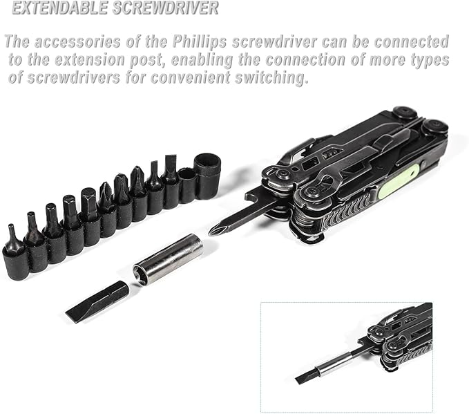 Multitool 25-in-1 Spring Loaded Pliers Multi Tool Each Tools with Safety Lock-Stainless Steel Multi-Tool Propylene Sheath Survival Gear for Camping Hiking Multi Plier Pocket Knife