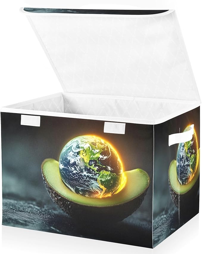 AIXIWAWA Lidded Storage Cube (Avocado with Earth) Fabric Foldable Closet Bins with Flip Lid and Handles Organizer Basket Container 16.5 x 12.6 x 11.8 IN