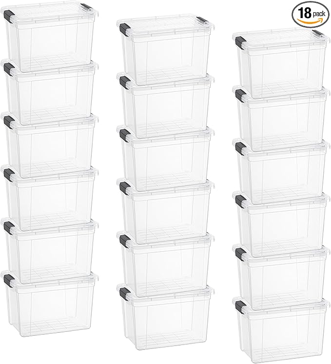 Superio Clear Storage Box with Lid 8.75 Quart Plastic Container Bins for Organizing Stackable Crates BPA Free Non Toxic Odor Free Organizers for Home Office School and Dorm 18 Pack