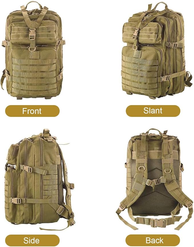 aiGear Tactical Backpack for Men 45L Military Backpack 3-Day Bug Out Bag for Camping Hiking Hunting with Molle System Army Daypack (45L Khaki)
