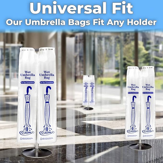 Heavy Duty Universal Fit Umbrella Rain Bags. 500Pk Big Covers for Wet Umbrellas. Large Disposable Clear Plastic Sleeves Keep Church or Lobby Floors Dry. Perfect Refill for Any Bag Stand or Holder.